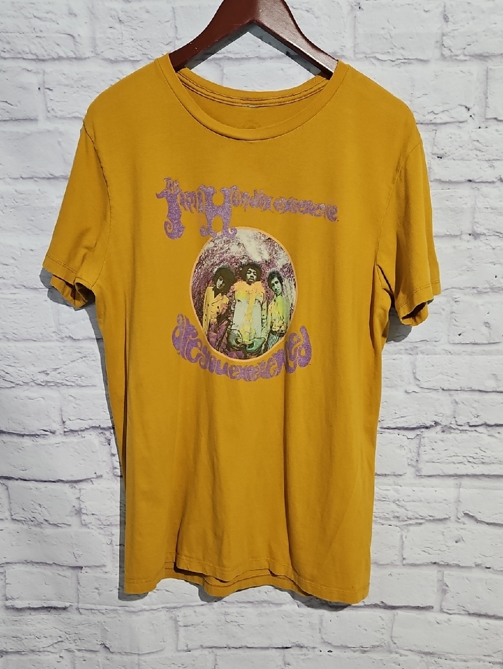 Mustard Yellow Short Sleeve Graphic Tee with Jimi Hendrix Band Print